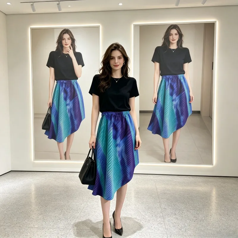 Miyake Pleated 2026 Original Gradient Skirt for Women Loose Fashion New Irregular Half-Moon Skirt Elegant Versatile Skirt Pleat