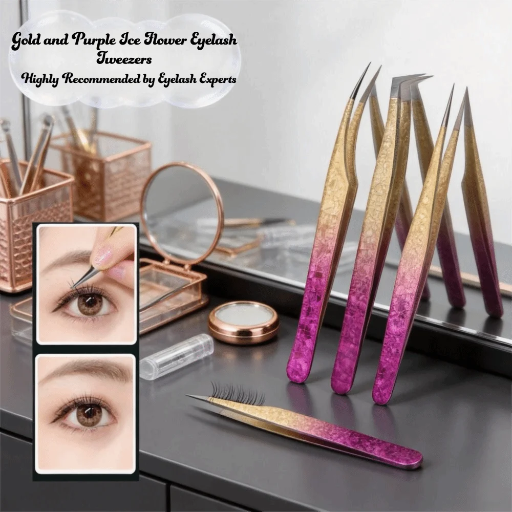 Ice Flower Texture Eyelash Extension Tweezers Ombre Color Solid Stainless Steel Lash Grafting Tool
