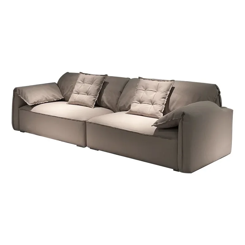 Italian light luxury minimalist fully frosted leather elephant ear sofa, straight row down medium thick first layer
