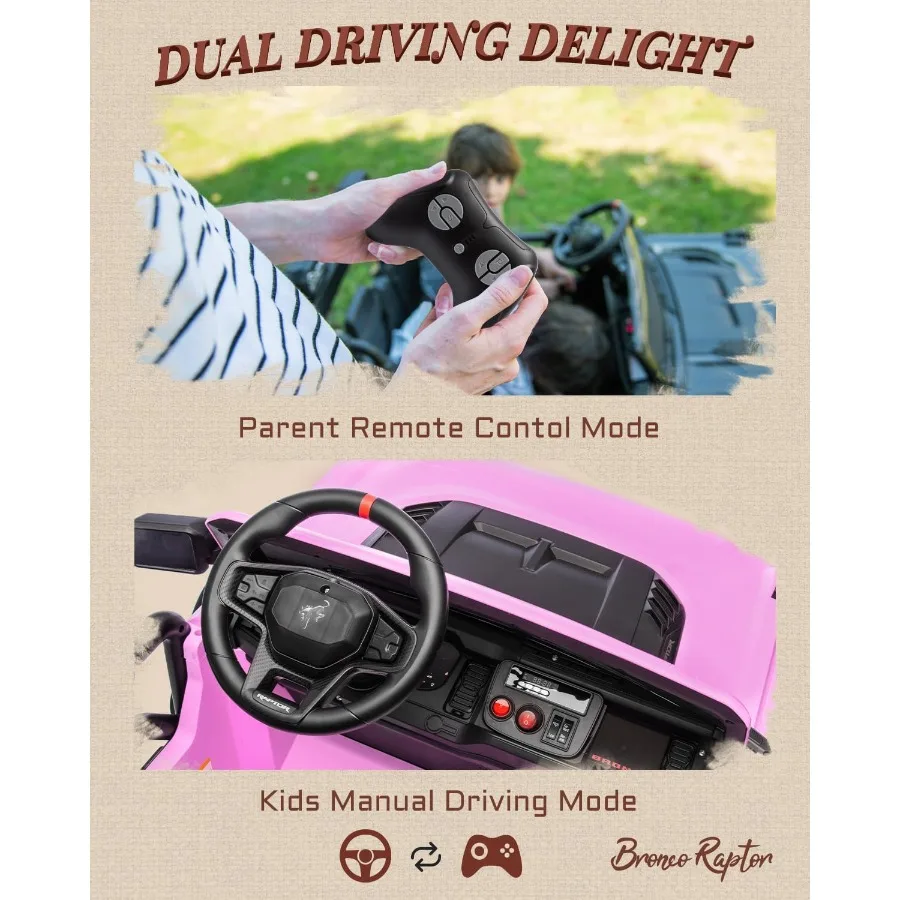 24V Ride on Toys for Big Kids, Licensed Ford Bronco Raptor 2 Seater Ride on Cars with Remote Control, Ride on Truck w/ 4-Wheeler