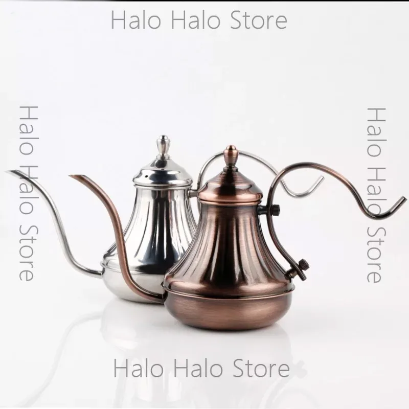 304 stainless steel pot, drip coffee fine mouth pot, long mouth hand brew coffee pot, bronze hand brew