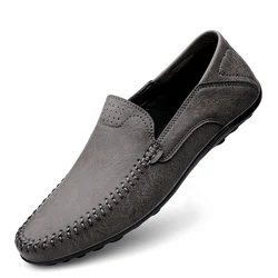 Fashion Men Casual Leather Shoes Luxury Italian Soft Men Loafers Handmade Moccasins Men Breathable Slip on Boat Shoes Plus Size