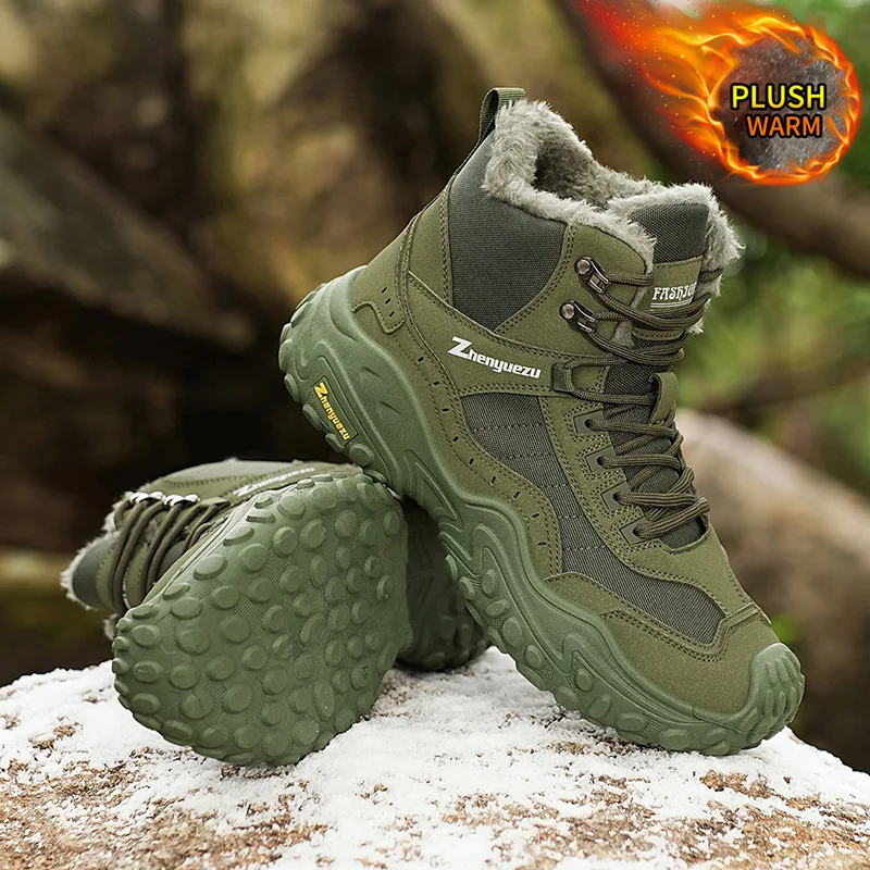 Plus Size Ankle Boots Men's Winter Plush Shoes Man Cloth Sneakers 2026 Male High Top Outside Mountaineering Shoe 45 46 47 48