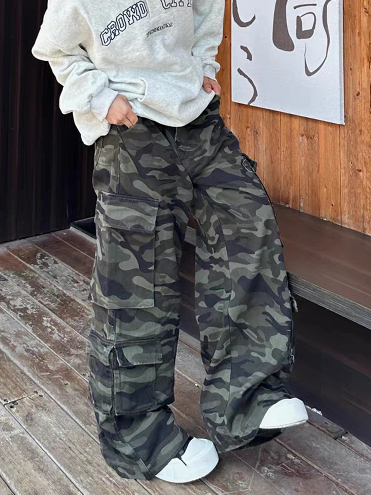 

Камуфляжные рабочие брюки, мужские весенне-осенние свободные прямые повседневные брюки, уличные джинсовые брюки с несколькими карманами, мешковатые