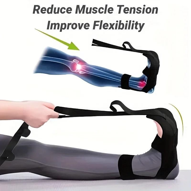 Adjustable Thickened Oxford Cloth Foot and Leg Stretcher(with Ankle Strap)- Calf, Achilles Tendon, Hamstring, and Hip Flexor Stretcher, Suitable for Gym, Pilates, and Body Relaxation- Unisex(Black)