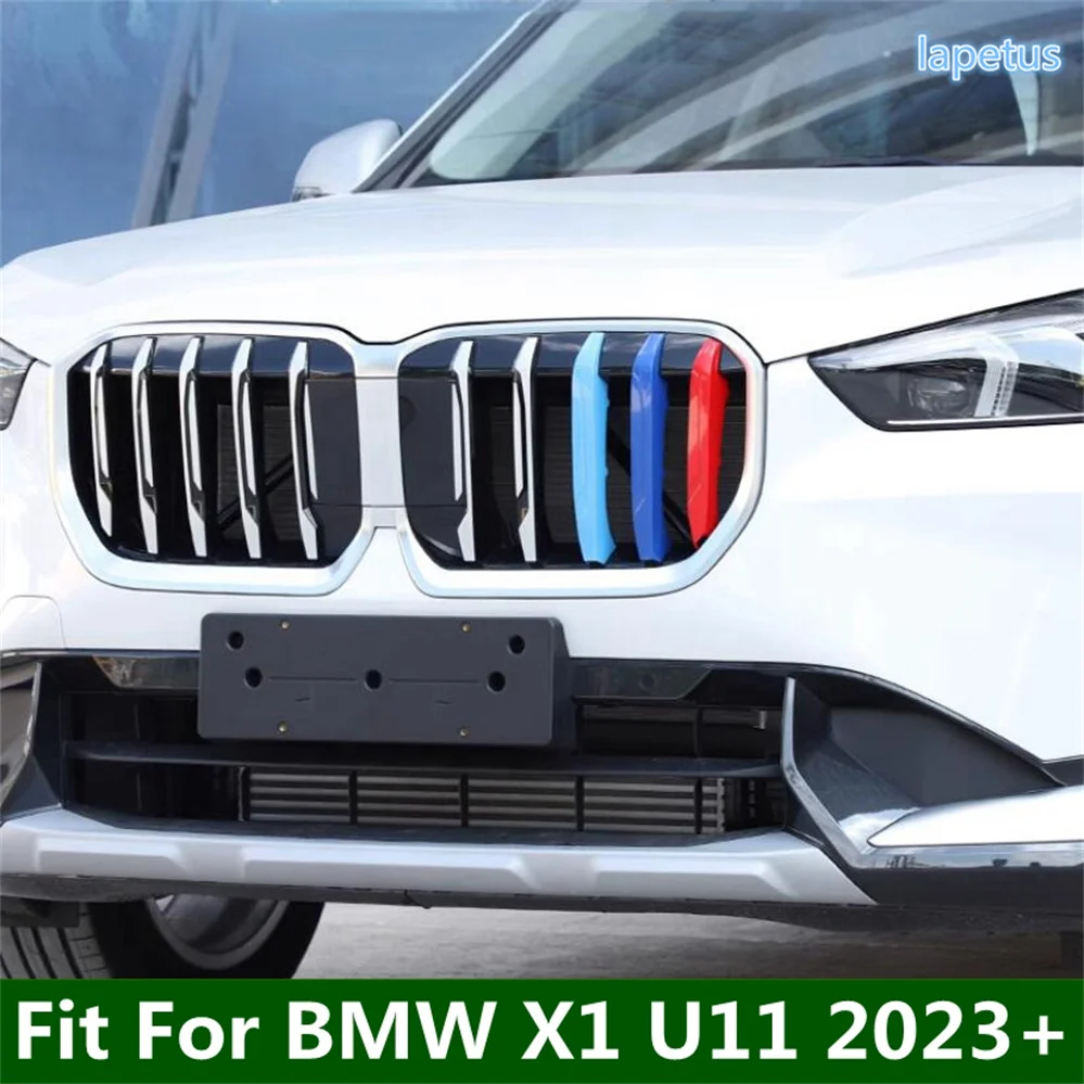 

ABS Front Center Bar Tricolor Hood Billet Grille Grill Decoration Stickers Cover Trim For BMW X1 U11 2023 2024 Car Accessories
