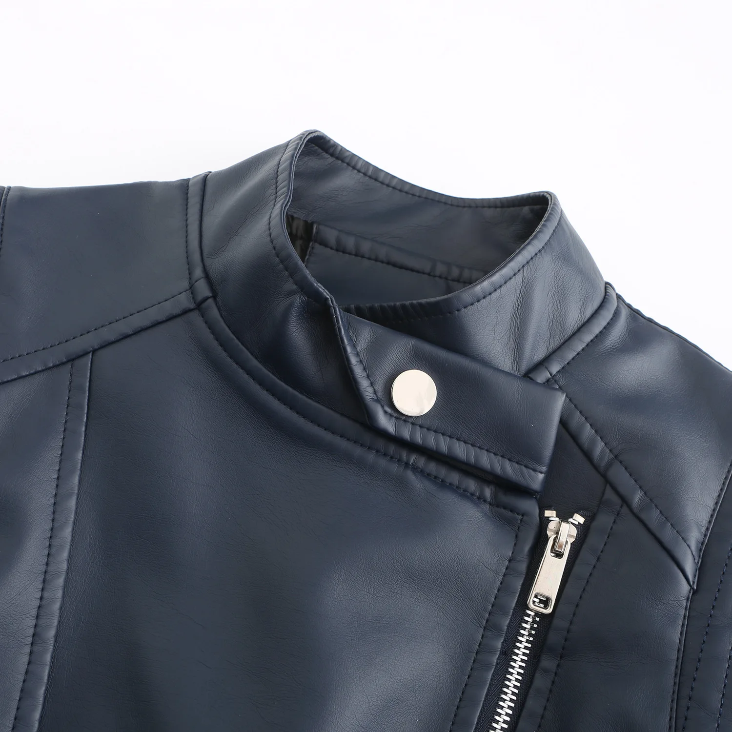 Slim Fit PU Leather Jacket for Women, Thin Long Sleeved Jacket, Short Coat, Spring and Autumn, Motorcycle Zipper Leather Jacket