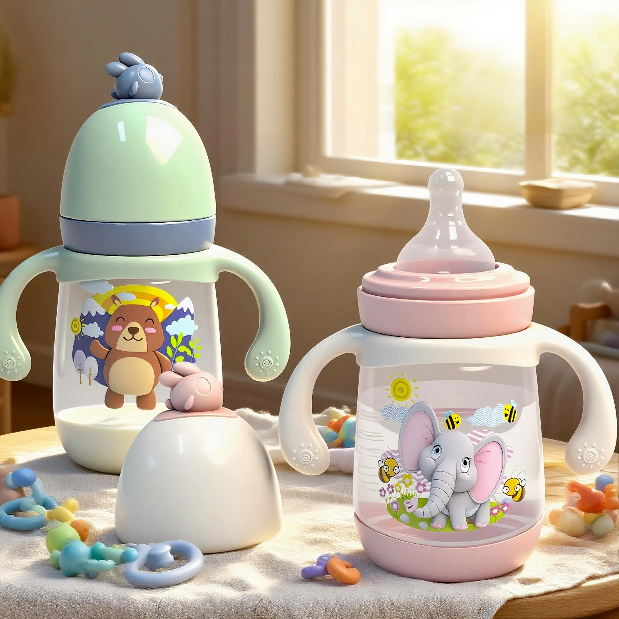 240ml newborn cartoon bottle,BPA-free, cartoon shapebaby Pp bottle, drop-proof and leak-proof baby feedingbottle