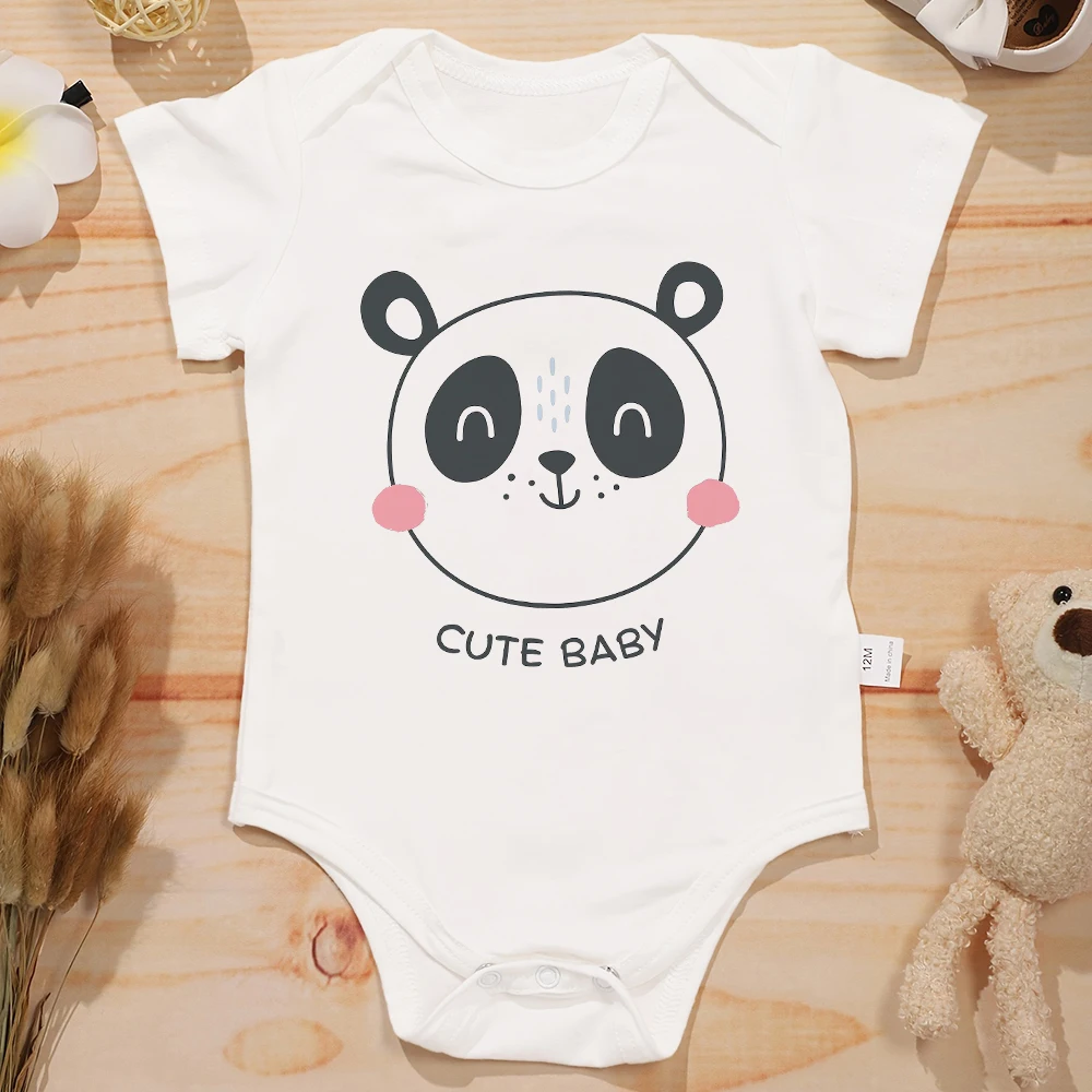 Cute Baby Clothes Cartoon Panda Pattern Aesthetic Harajuku Newborn Girl Boy Onesies Cotton Comfortable Breathable Bodysuit