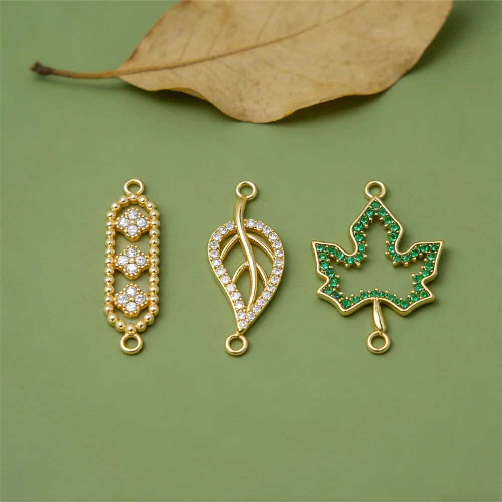 

2Pcs Link Connectors Brass Cubic Zirconia Stylish Leaf Charms for DIY Jewelry Making Necklace Bracelet Accessories for Women Men