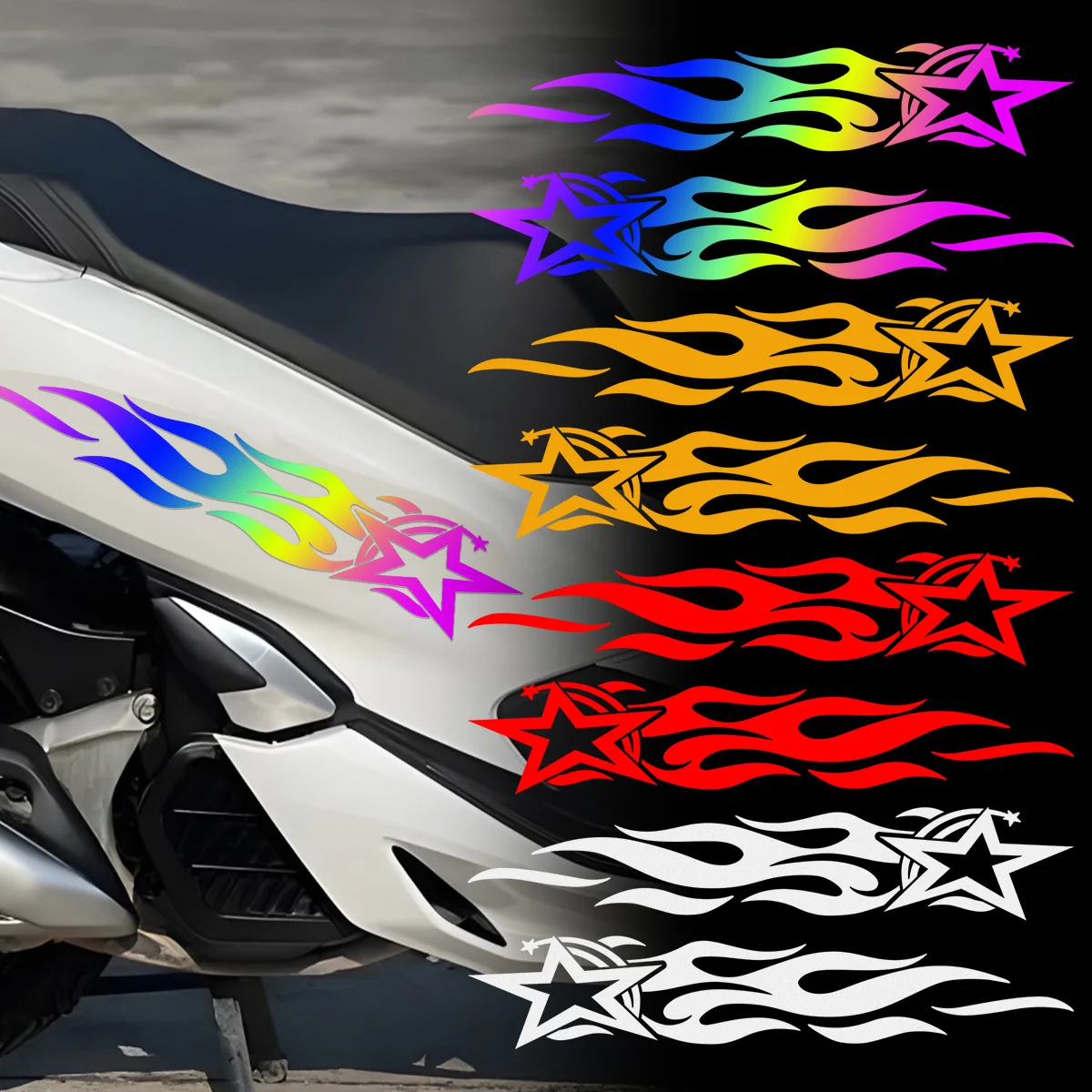 

1 пара аксессуаров для мотоциклов с пламенной звездой, светоотражающие виниловые наклейки для украшения кузова скутера для Voge Yamaha Honda Ktm