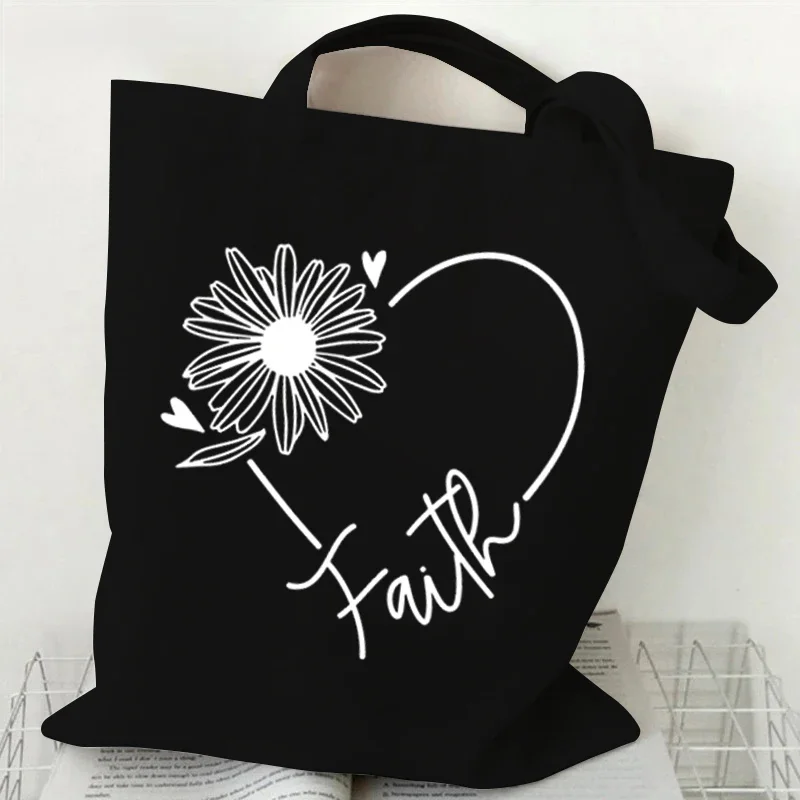 Faith Printed Heart Graphics Women Canvas Shoulder Tote Bag Casual Fashion Shopping Cases borsa Storage Handbag regali cristiani