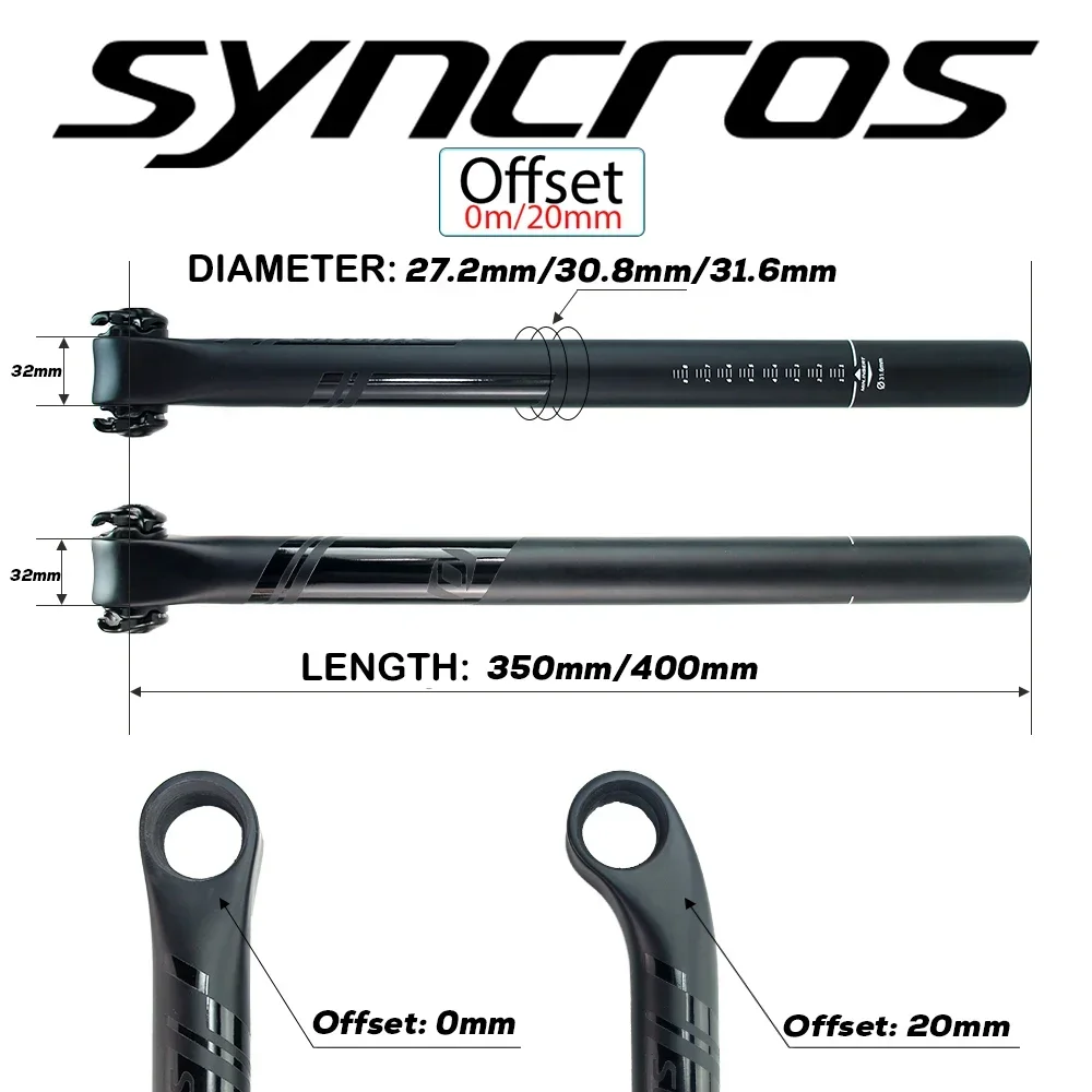 

Syncros Carbon Fiber Bike Seatpost MTB Road Bicycle Seat Tube 0°/20° Alloy Rail 7x9/7x7 Diameter 27.2/30.8/31.6mm Lenth 350/400m