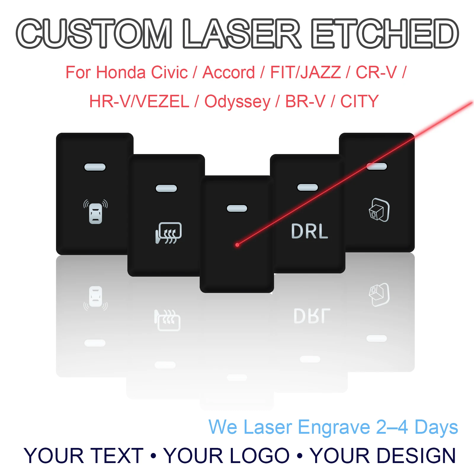 Custom Push Button Fog Light Switch with LED for Honda Civic Fit HR-V CR-V City VEZEL – Front Rear Fog Lamp DRL Parking Sensor