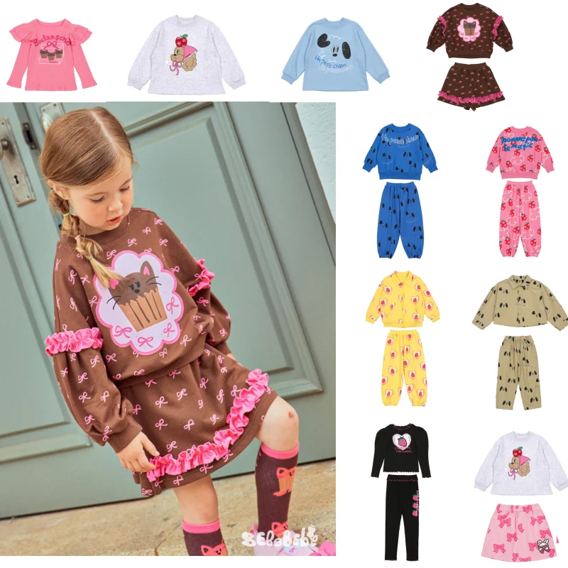 

BEBEBE 2025 autumn new girls sweet and cute sweater culottes set children's Korean version cartoon hooded jacket