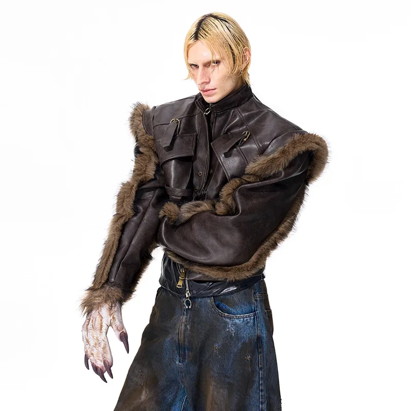 LUZHEN Fashion Personalized High Street Fur Patchwork Design Leather Jacket Men's Winter 2025 New High Quality Male Coat JY4886