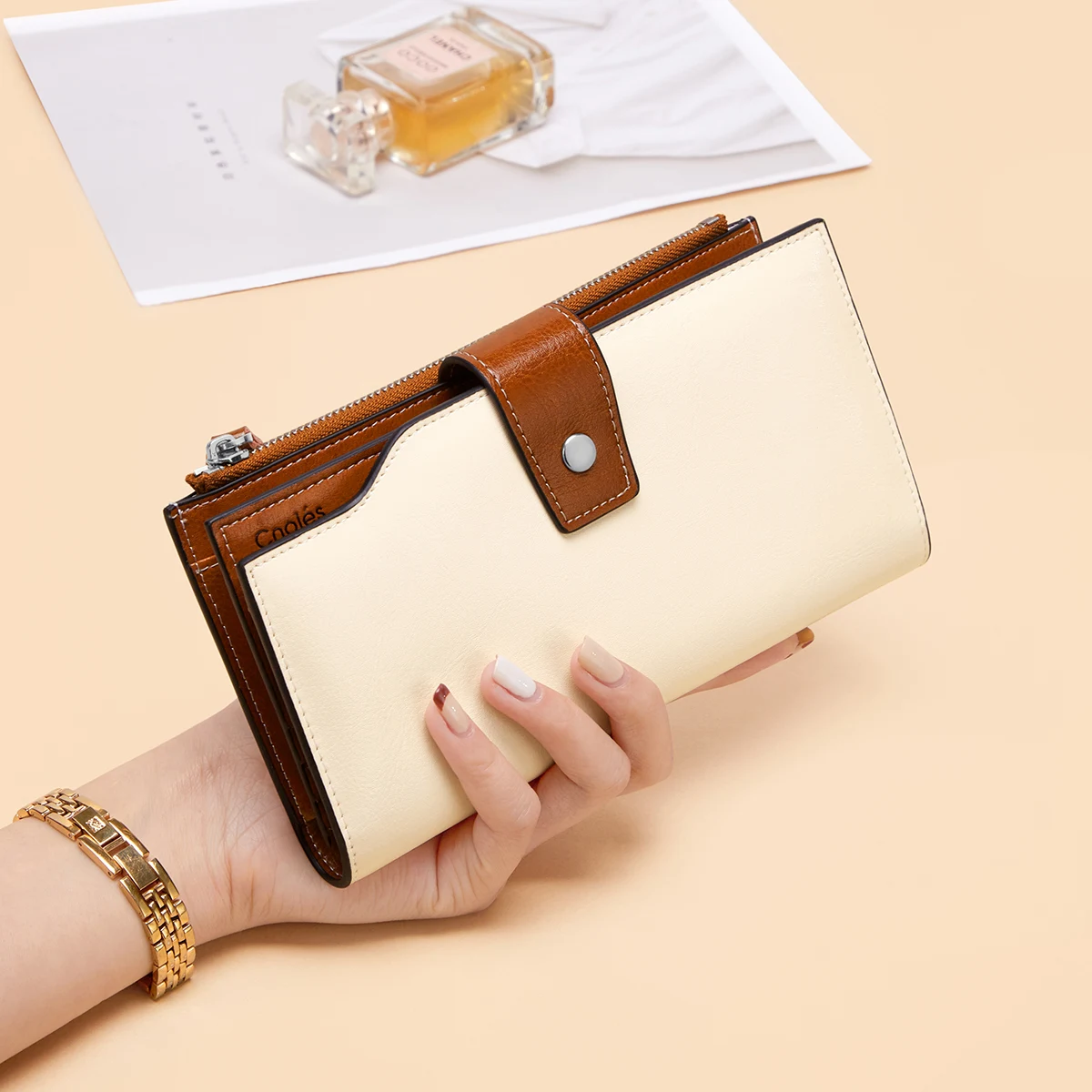 Cnoles Women Wallets Purse Clutch Bag Brand Designer Large Capacity Multifunction Cowhide Card Holder Long Female Coin Purse