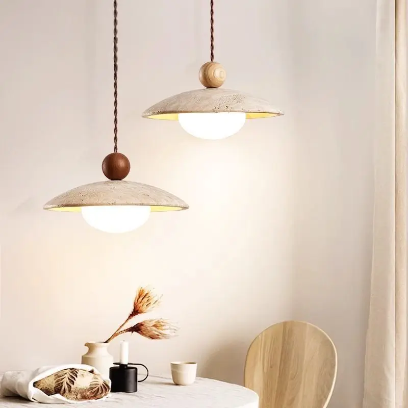 

Wabi-sabi Style Restaurant Travertine Ceiling Pendant Light Dining Room Hanging Lamps Bedroom Bedside Indoor Lighting Fixtures