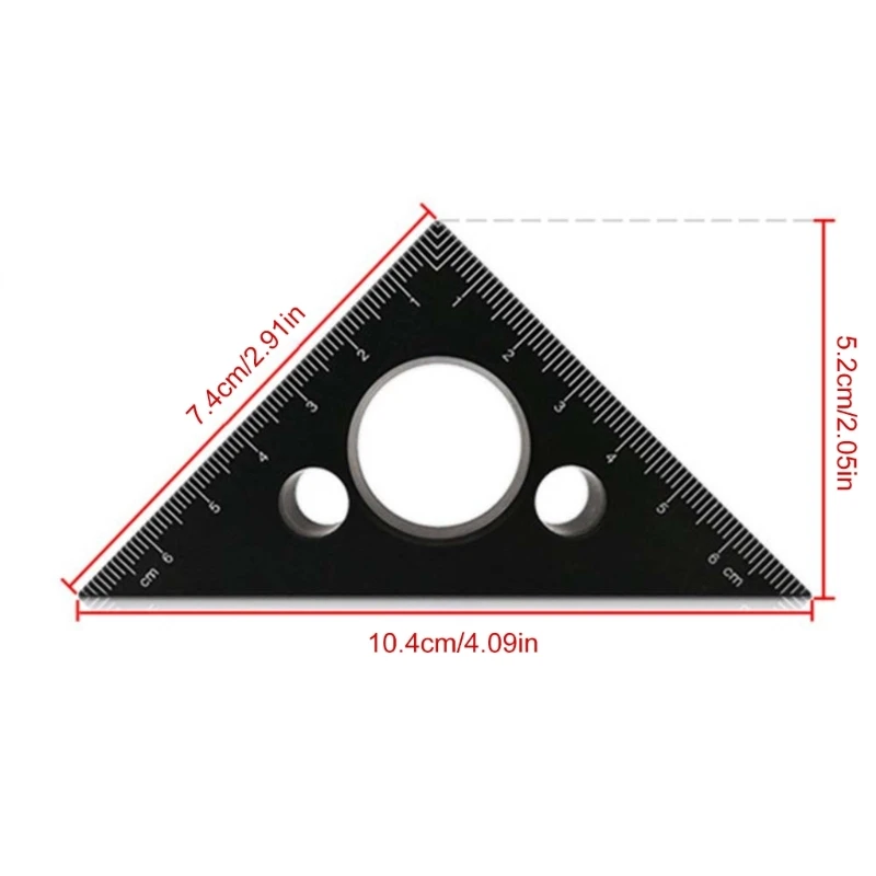 2024 새로운 직각 눈금자 45/90도 미터법 저울이 있는 작은 알루미늄 삼각형 눈금자