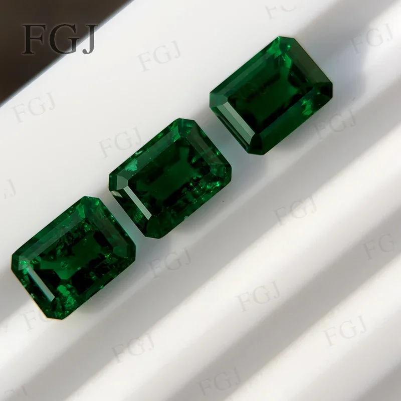 Top Quality Lab Grown Zambian Emeralds Hydrothermal Hand Cutting Emerald Shape with Cracks Inclusions Inside AGL Selectable