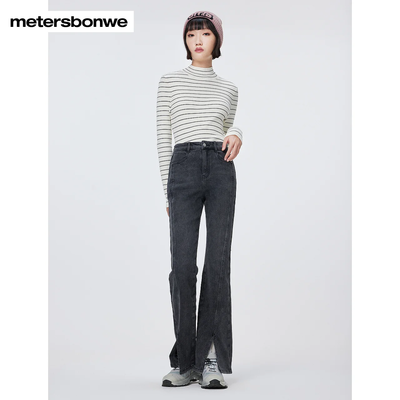 Metersbonwe-Women's Jeans High Waisted Skinny Bootcut Jeans Fashion Split Bottom  Winter