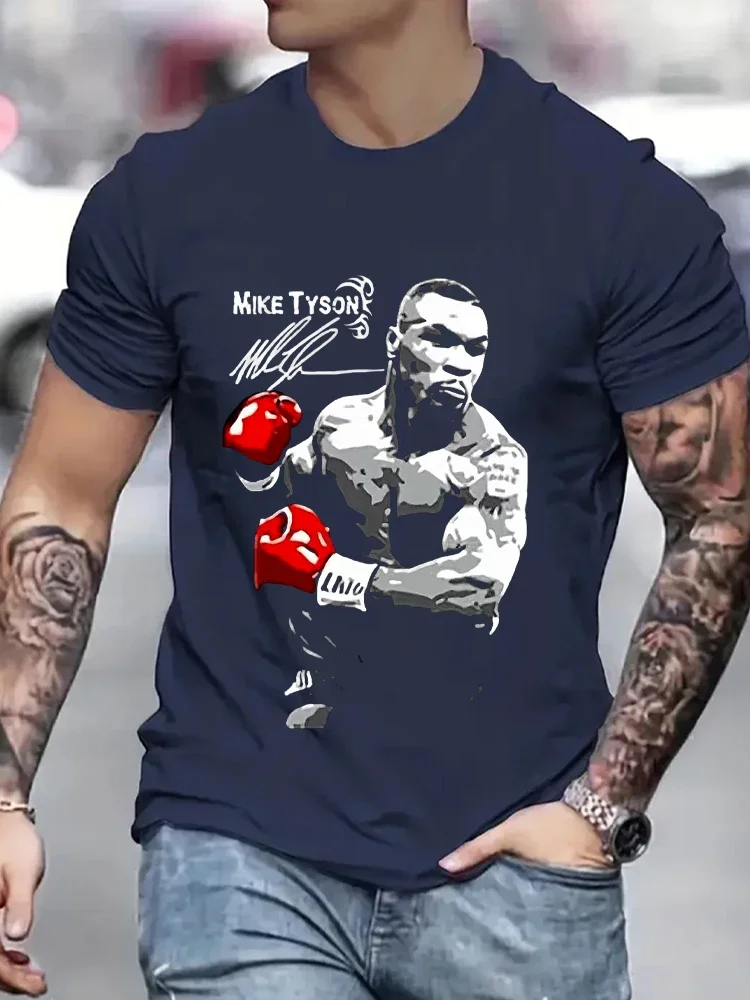 Men's Boxing Print T-shirt Muscular Man Gym Fitness T Shirt Summer Casual Short Sleeve Hip Hop