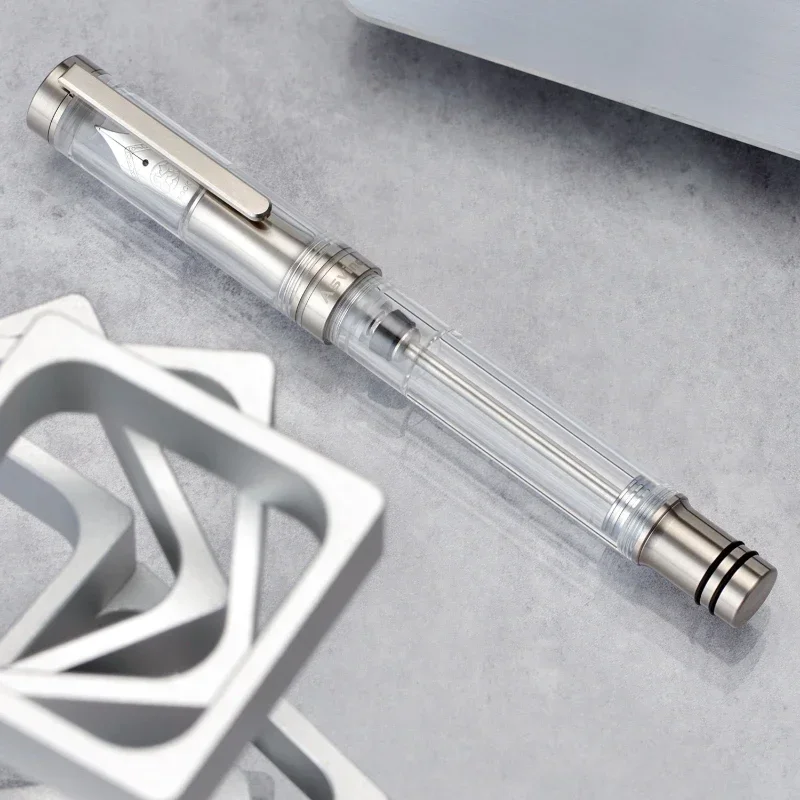 Asvine V200 Titanium Fountain Pen Luxury Elegant Acrylic Vacuum Filling Asvine/BOCK M/F Nib Office Writing Supplies Stationery