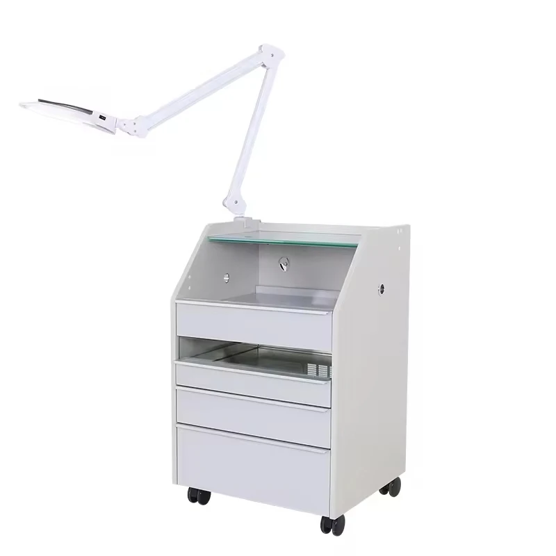 

Movable 4 Layers Salon Hairdressing Trolley Rolling Pedicure Tool Cart Trolley with Magnifying Glass LED Light