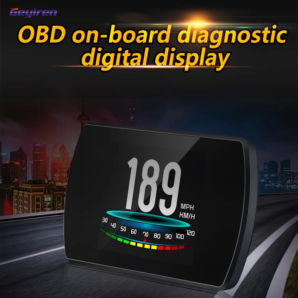 

Geyiren P12 Auto On-board Computer OBD2 HUD Head Up Display Digital Security Alarm Water Temp Fuel Consumption RPM Gauge