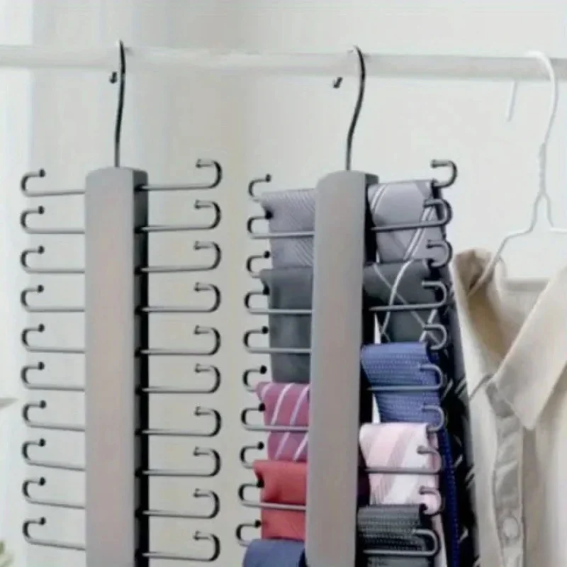 360° Rotating Wooden Tie Rack Tie Hanger Organizer with 20 Anti-Slip Notches for Closet Men's Necktie Scarf Storage 1Pc view 5