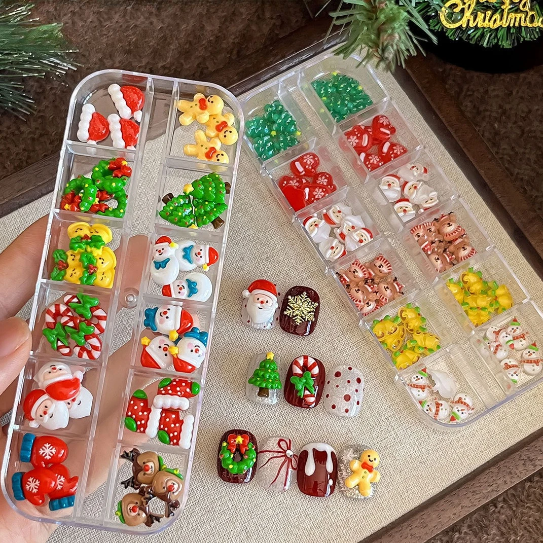 Colorful Santa Claus Christmas Tree Gingerbread Man Elk Bowknot Butterfly Pearl Snowflakes Star Nail Art Accessories Decorations