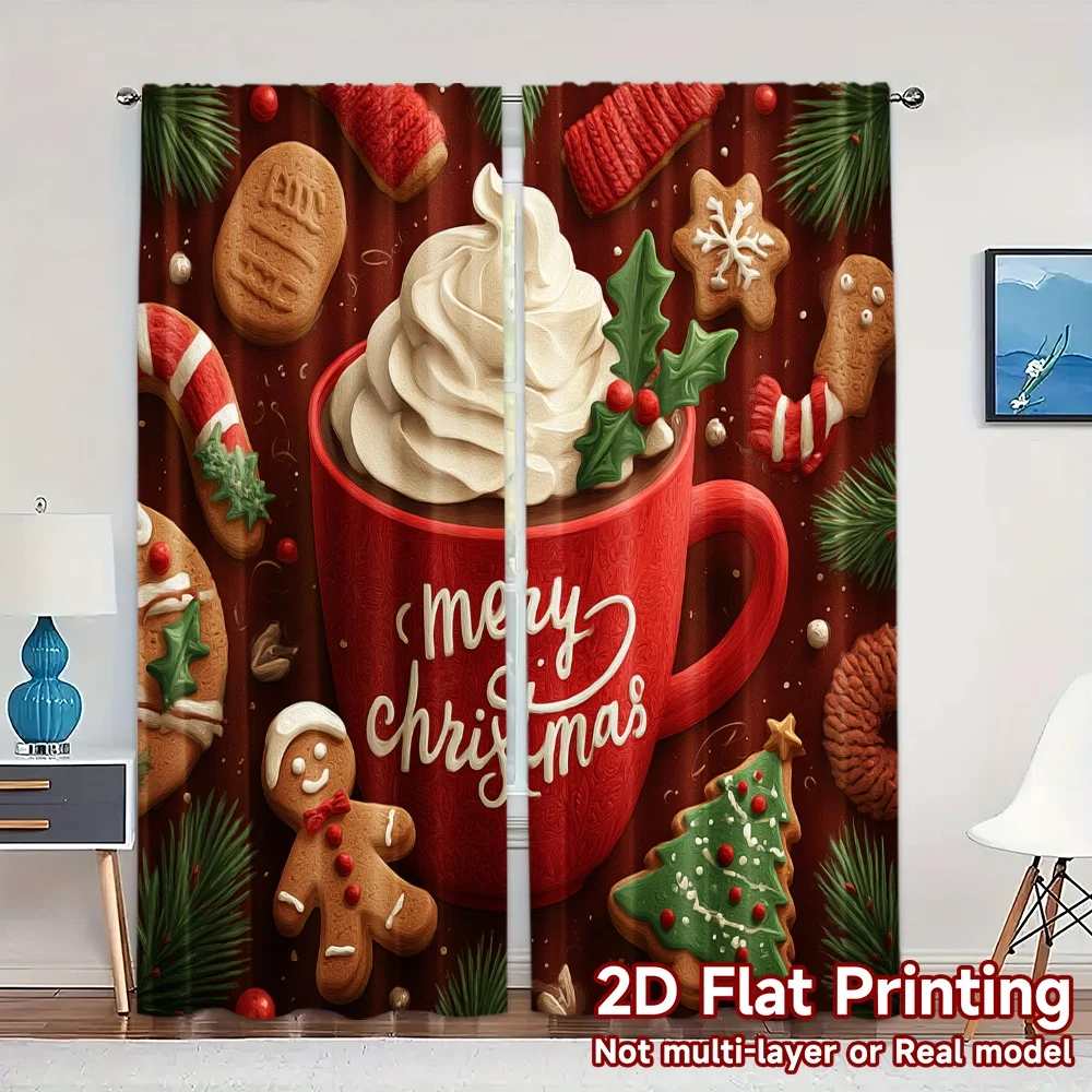 2D Flat Printing,JIT 2pcs, Curtains (Without Rod) Festive Mug Popular Curtains&Drapes Versatile Fabric Curtains Thermal