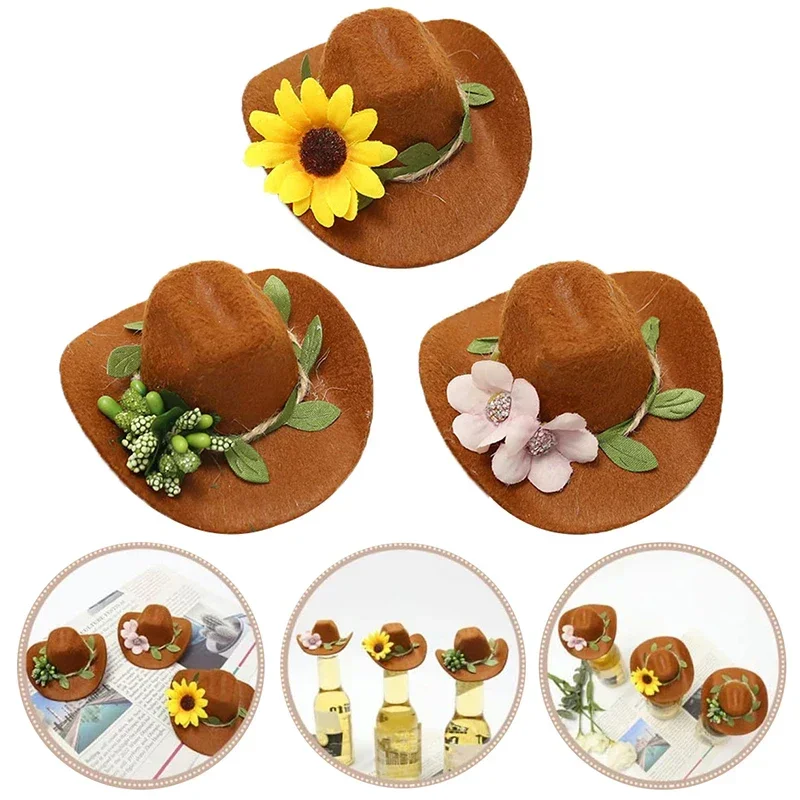 Jungle Party Decoration Wine Bottle Hats Funny Felt Sunflower Coffee Cowboy Hat Spring Festival Birthday Party Table Ornaments