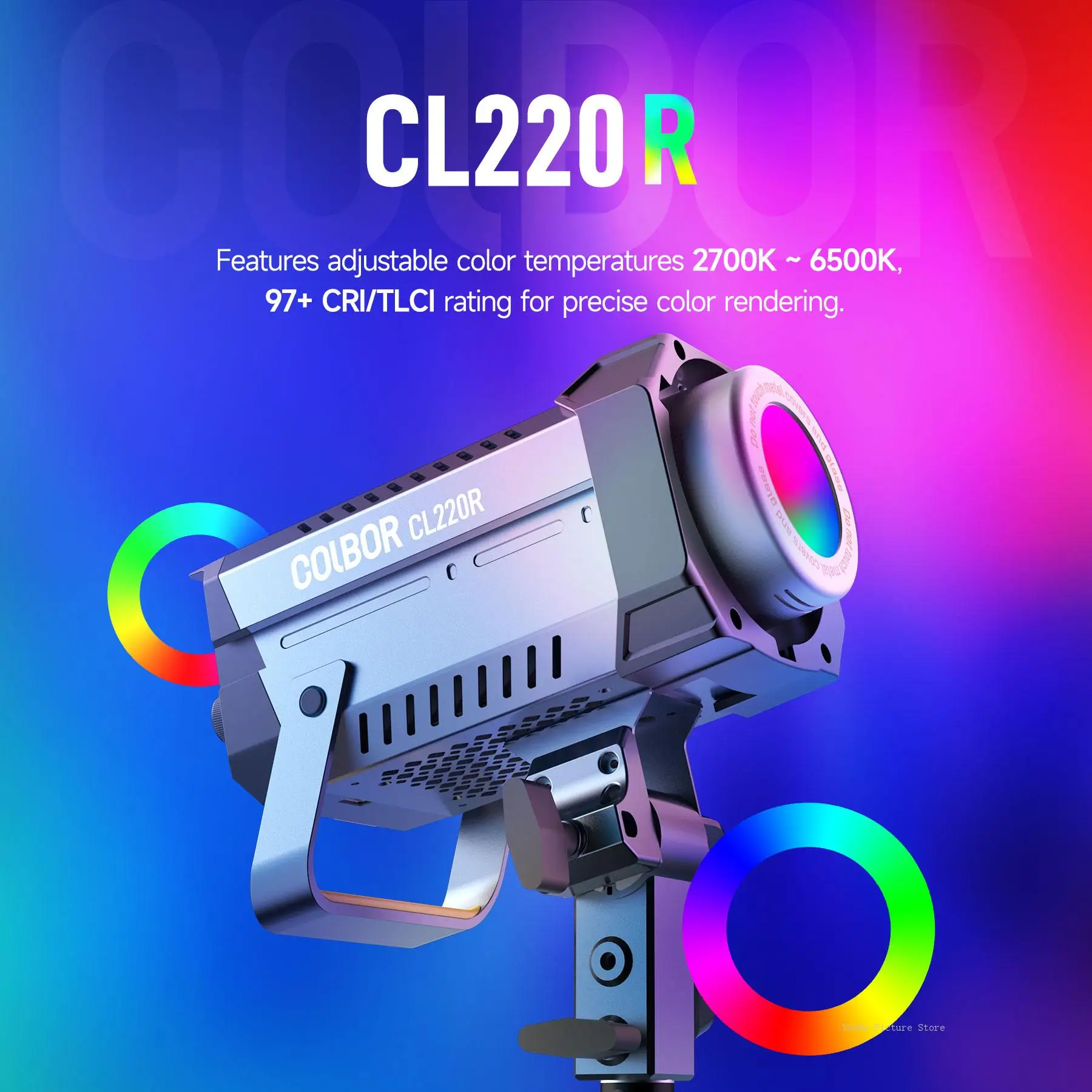 COLBOR-luz de fotografía CL220 RGB 220W 2700K-6500K, lámpara de estudio, Control por aplicación, montaje Bowens para Video, estudio, foto, transmisión en vivo