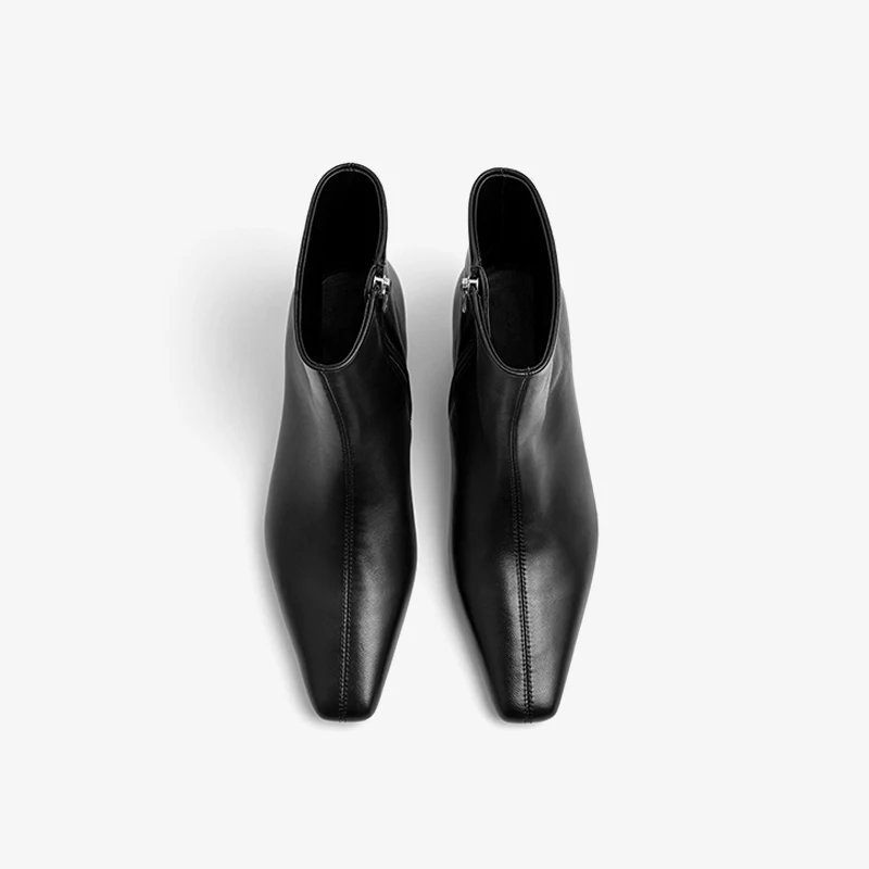 BEAUTODAY Ankle Boots Women Genuine Leather Solid Color Pointed Toe Modern Boots Side Zipper Low Heel Ladies Shoes 03183
