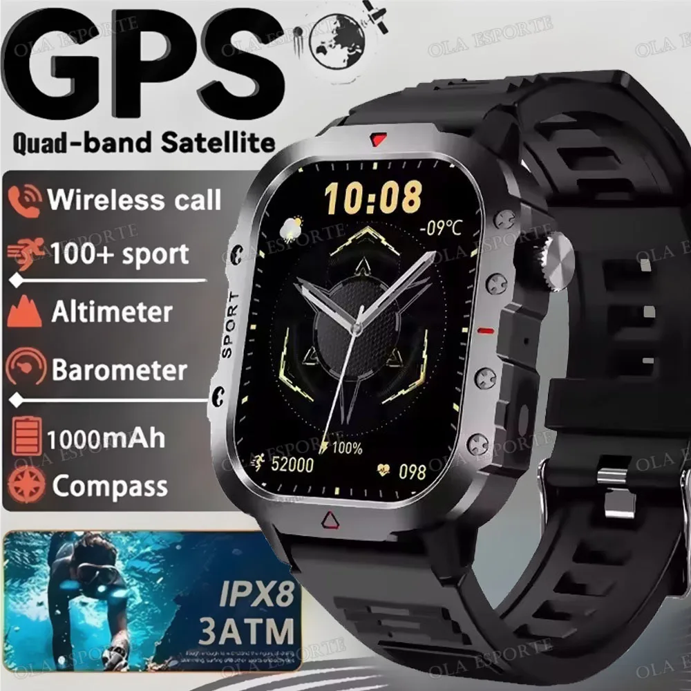 

Смарт-часы для мужчин, Bluetooth-вызов, монитор сердечного ритма, здоровья, AI Voice, водонепроницаемый спортивный GPS-трекер, умные часы для Android IOS