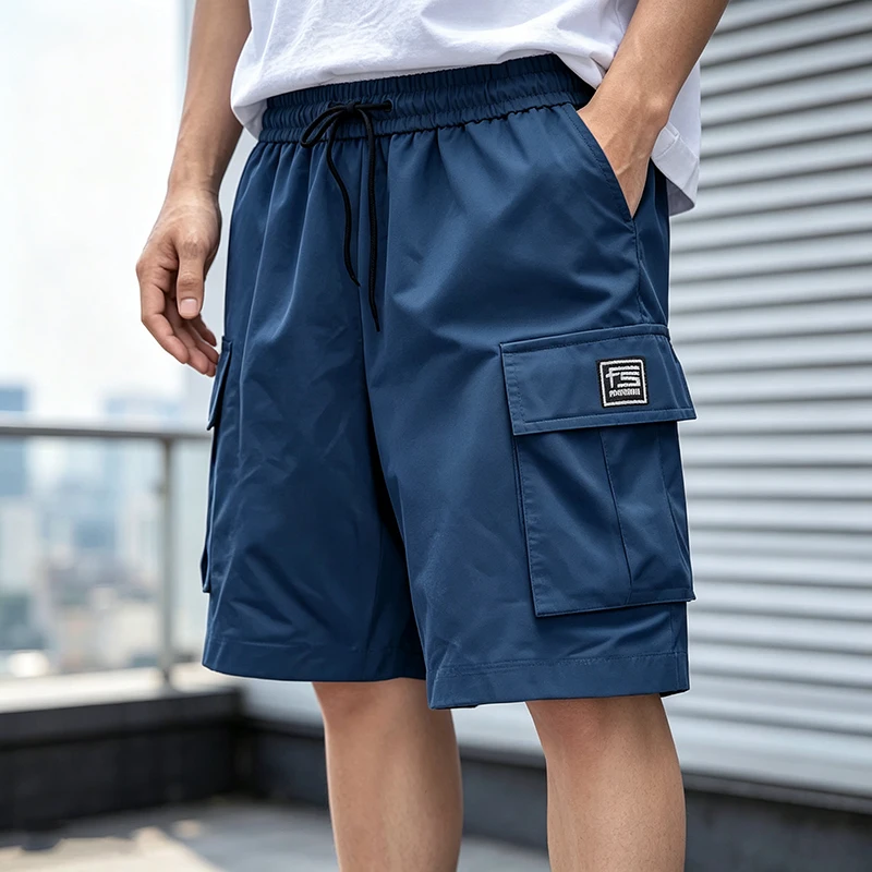 Men 2026 New Cargo Seven Point Bermuda Shorts Elastic Drawstring Waist Loose Outdoor Walking Holiday Casual Knee Shorts