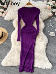 Vestido de punto de otoño para mujer, vestido largo ajustado sexi elástico de gran tamaño, vestido largo ajustado de punto para invierno, vestidos de suéter cálidos
