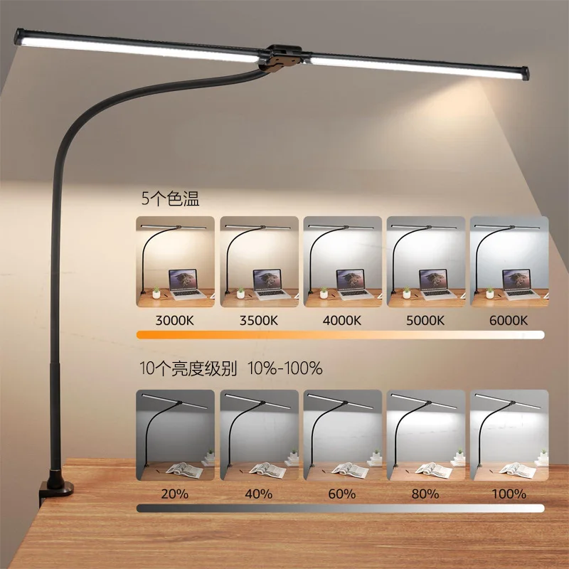LED Architect Desk Lamp, Single/Double Head Gooseneck Table Light, Stepless Dimmable Eye Caring Office Lamp for Home and Study