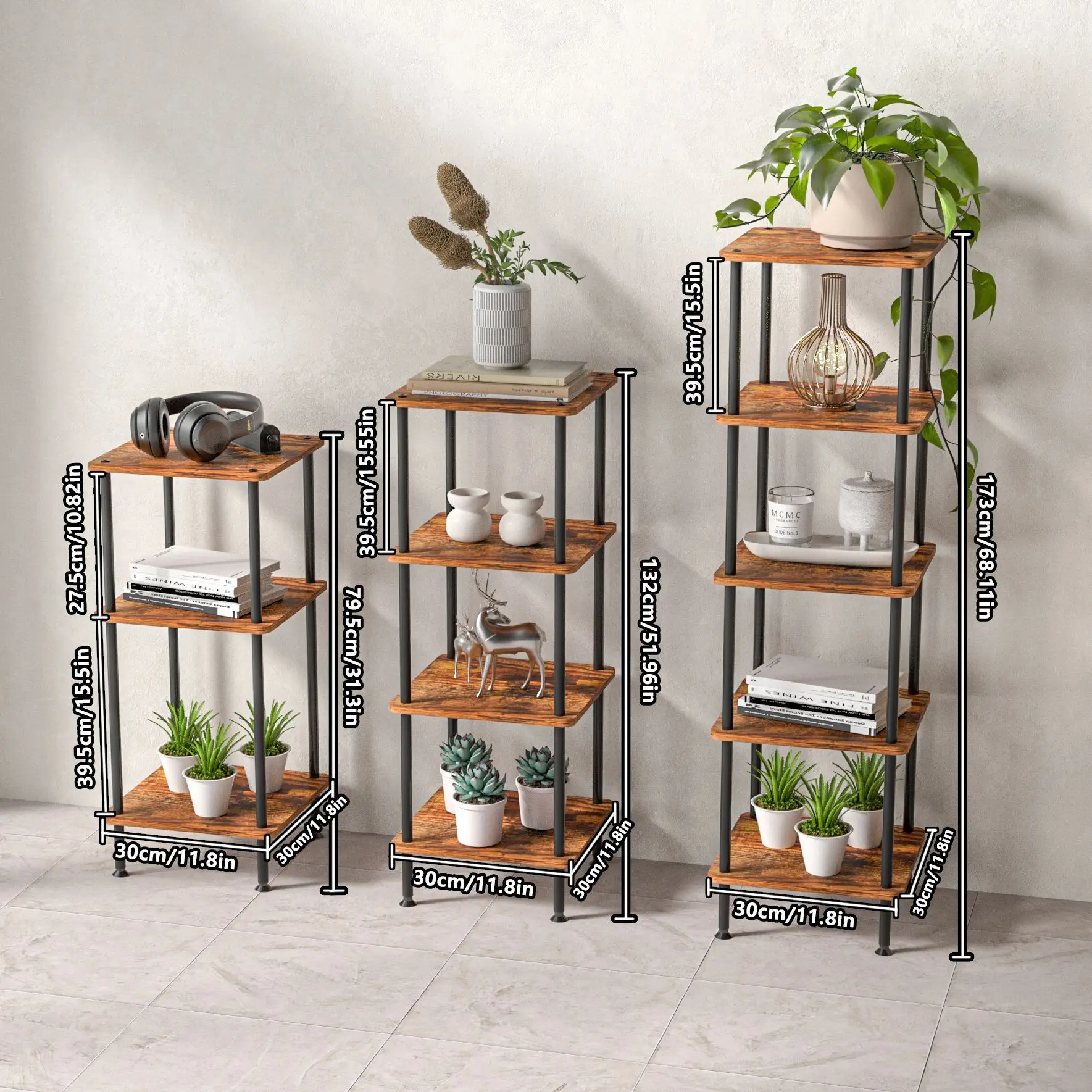 

Cross-border multi-layer wrought iron flower stand square indoor living room iron wood flower pot stand simple courtyard balcony