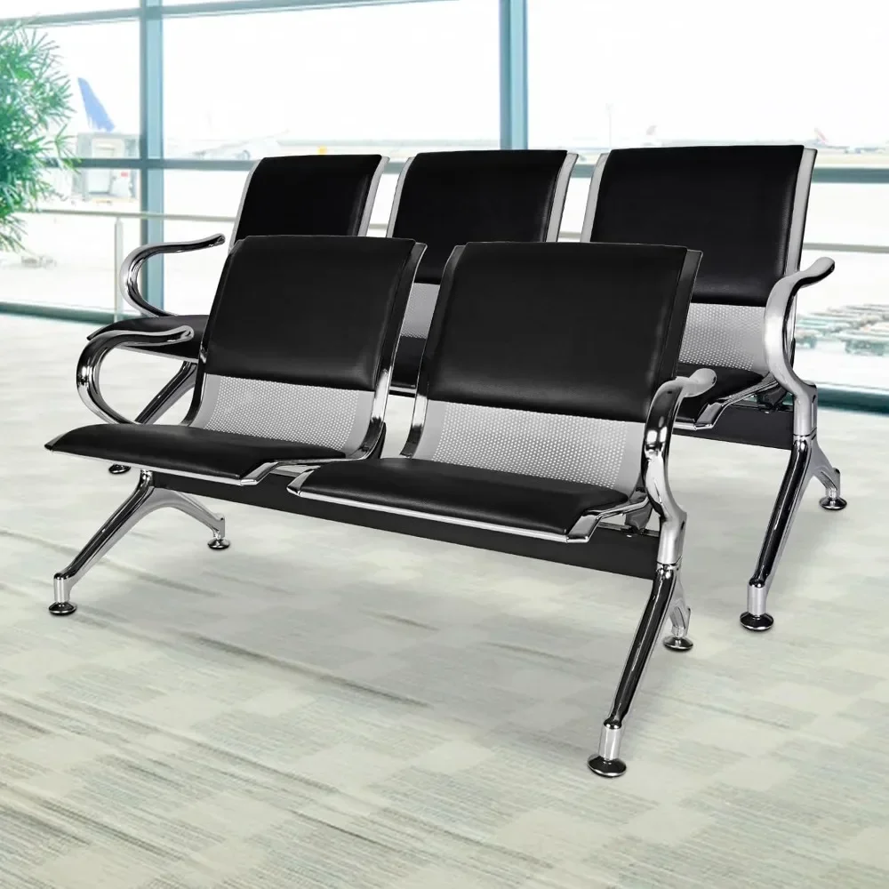 Waiting Room Bench, Airport Reception Chair with Armrests,PU Leather,5 Seater Waiting Room Chair for Salon, Bank, Waitings Bench