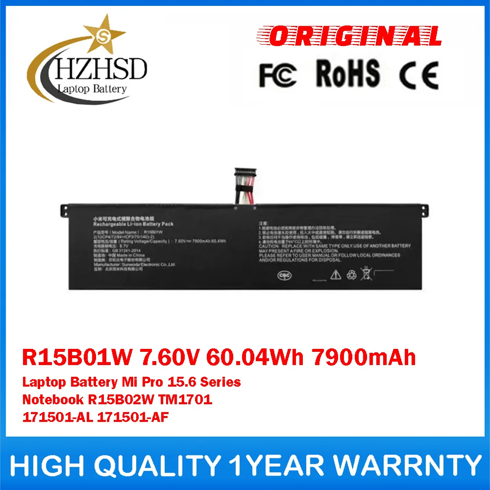 R15B01W 7.60V 60.04Wh 7900mAh Genuine Original Laptop Battery For Xiaomi Mi Pro 15.6 Series R15B02W TM1701 171501-AL 171501-AF
