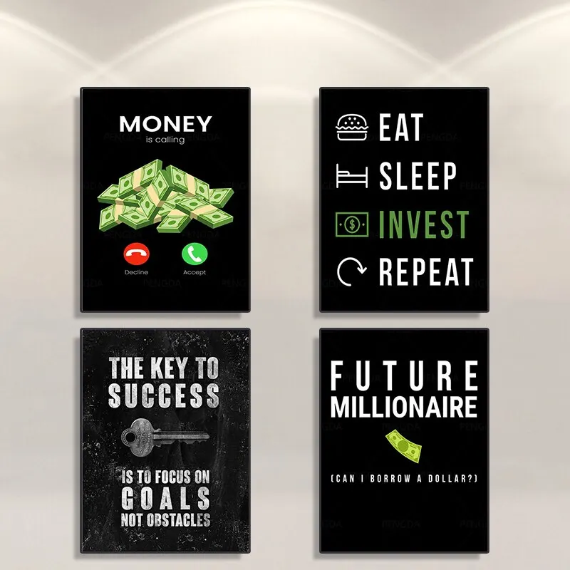 Motivational Quotes Poster - Money Is Calling - Eat Sleep Invest Repeat - Wall Art Picture Canvas Print - Room Home Decor