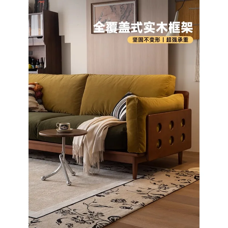

Ancient solid wood Italian fabric sofa small apartment Bauhaus light luxury living room straight row light luxury high sense