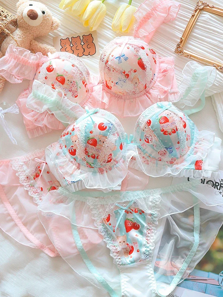 BANERDANNI (Pure Want Wind) Princess Lolita Soft Cute Little Bear Underwear Cute Little Boob Push-up Bra Set Without Underwire - view 3