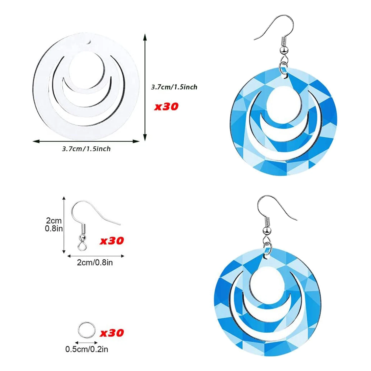 

A83F-30Pcs Sublimation Blank Earrings Heat Transfer Sublimation Print Wire Hook Earrings For DIY Jewelry Making Craft