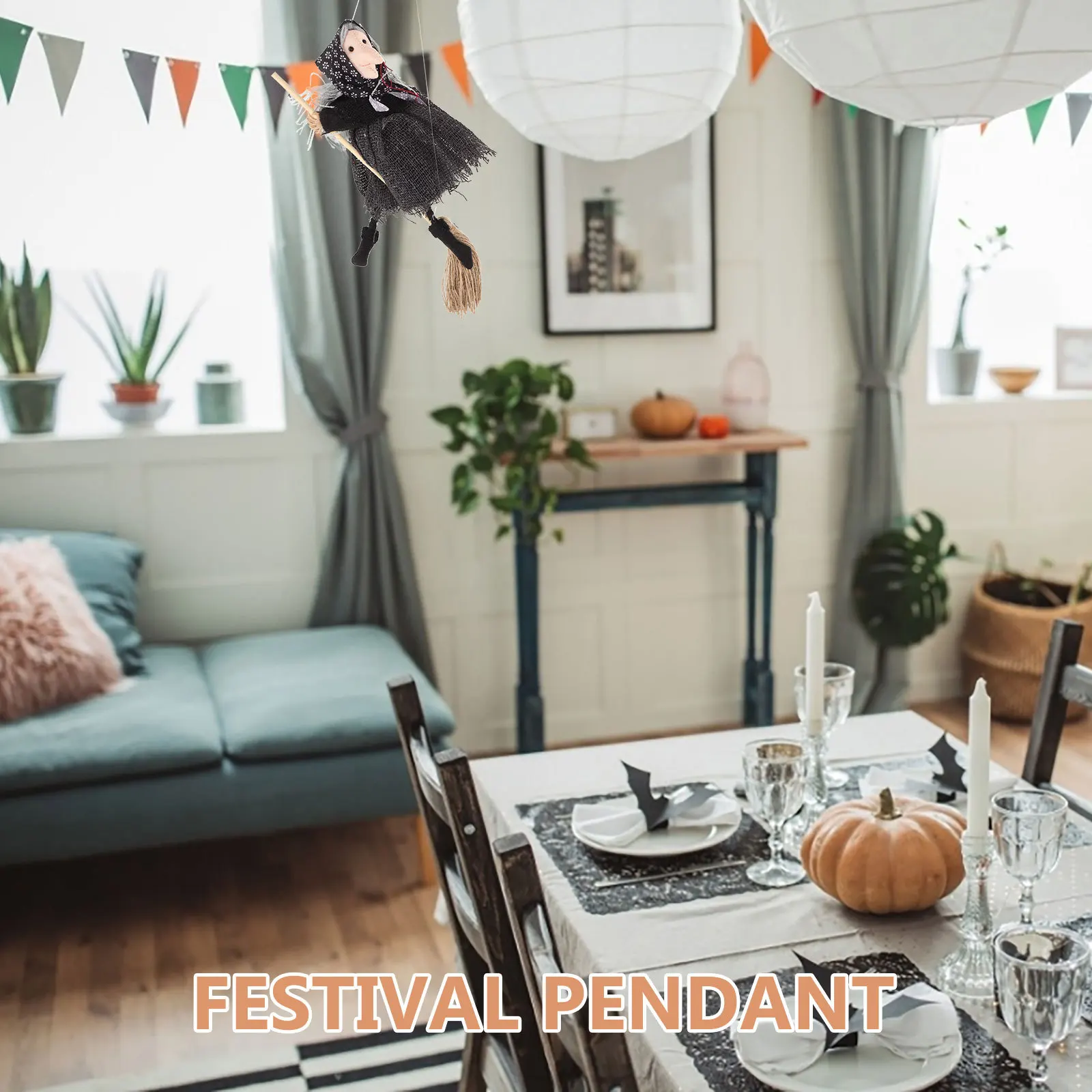 

Hanging Halloween Witch Decor Suspended Riding Broom Lightweight Durable Festival Party Household Decoration Halloween Decor