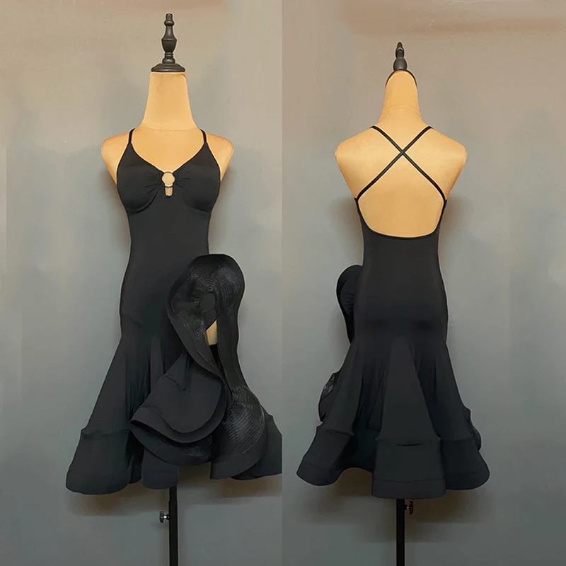 Verão roupas de dança latina sexy senhora sem costas vestidos cabidos espinha de peixe tango latino desempenho vestido feminino rumba dancewear 1773