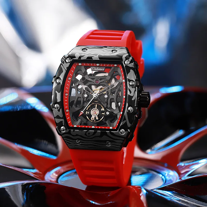 Carbon Fiber Alloy Black Knight Series Full Skeleton Luminous Waterproof Self-Wind Automatic Exquisite watch for Men