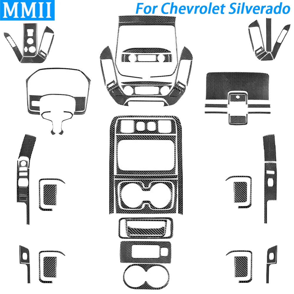 

75 Pcs Carbon Fiber Air Outlet Steering Wheel Window Lift Panel Suit Car Sticker For Chevrolet Silverado GMC Sierra 1500 14-18